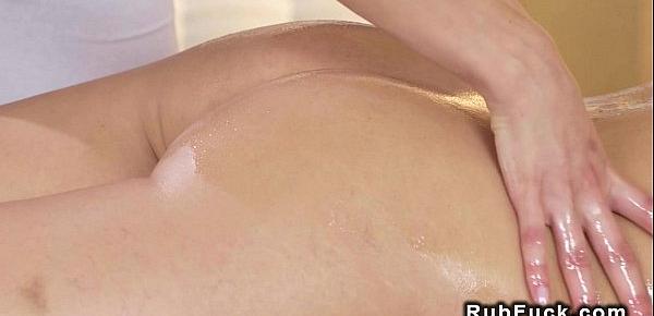  Slim masseuse tribbing hot oiled babe